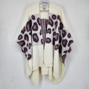 White Birch L/XL Leopard Eyelash Knit Open Front Poncho Cardigan